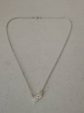 Silver Origami Crane Pendant Necklace